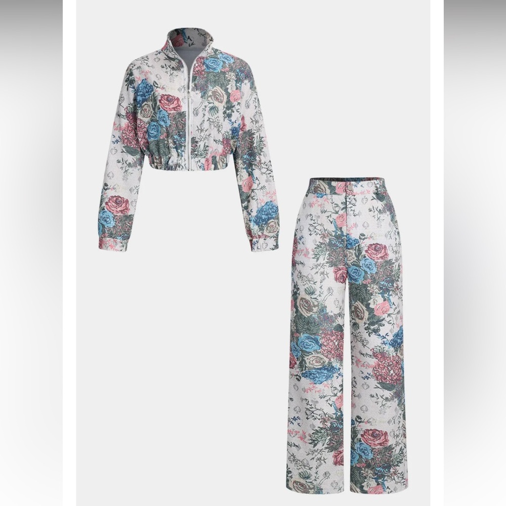 Floral Print Women's Jacket and Pants Set